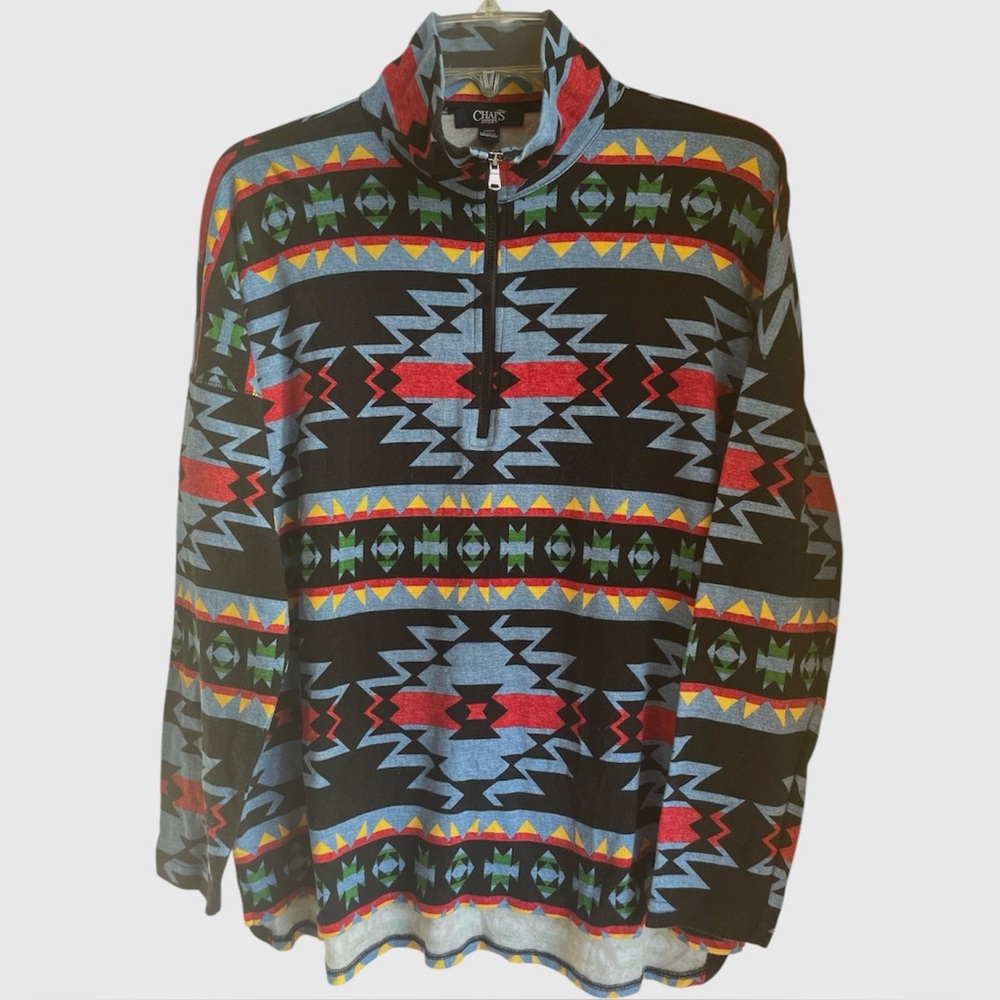 Chaps Sport Southwestern Americana Aztec Geometric 1/4 Zip Cotton Pullover Large